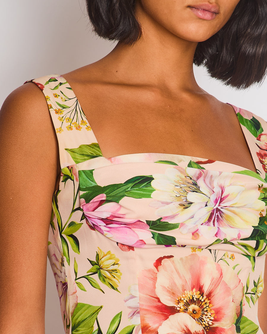 Dolce Gabbana Pink Silk Floral Print Top and Midi Skirt Set Size IT 40 (UK 8)
