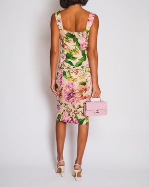 Dolce Gabbana Pink Silk Floral Print Top and Midi Skirt Set Size IT 40 (UK 8)