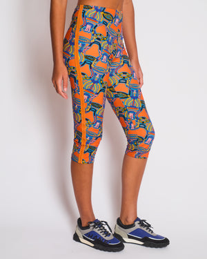 Hermes Orange & Multicolour Printed Cropped Top & Capri Trousers Bath/Gym Set Size FR 36 (UK 8)