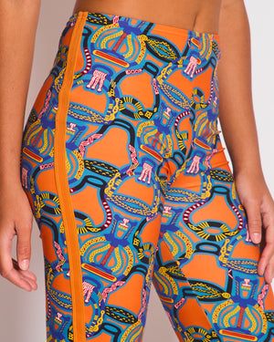 Hermes Orange & Multicolour Printed Cropped Top & Capri Trousers Bath/Gym Set Size FR 36 (UK 8)