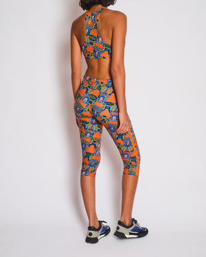 Hermes Orange & Multicolour Printed Cropped Top & Capri Trousers Bath/Gym Set Size FR 36 (UK 8)