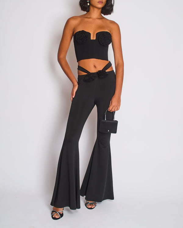Magda Butrym Black Trousers with Belt Flower Detail Size FR 34 (UK 6)