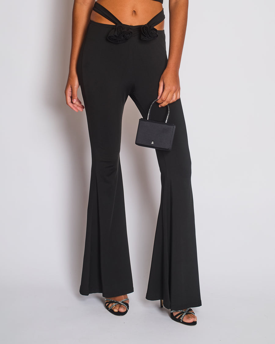 Magda Butrym Black Trousers with Belt Flower Detail Size FR 34 (UK 6)
