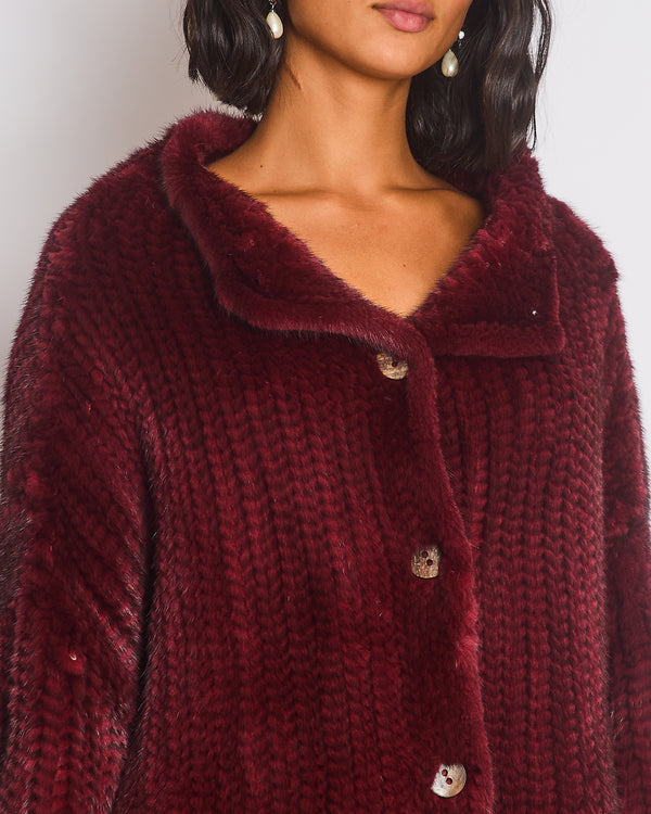 Christian Dior Burgundy Mink Long Sleeve Button Down Jumper with High Neck Size FR 38 (UK 10)