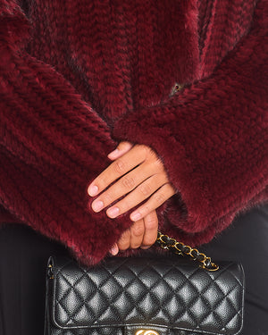 Christian Dior Burgundy Mink Long Sleeve Button Down Jumper with High Neck Size FR 38 (UK 10)