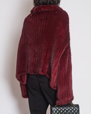 Christian Dior Burgundy Mink Long Sleeve Button Down Jumper with High Neck Size FR 38 (UK 10)