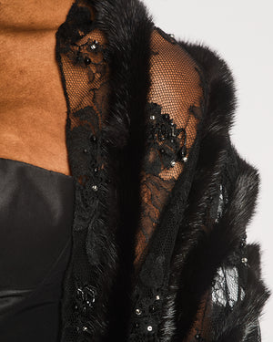 Valentino Black Lace and Mink Sleeveless Beaded Stripe Shawl Size One Size RRP £2,300