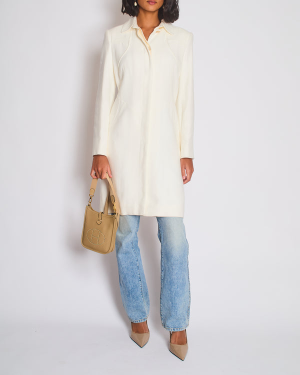 Christian Dior Cream Vintage John Galliano Long Line Coat with Monogram Lining Detail Size FR 38 (UK 10)