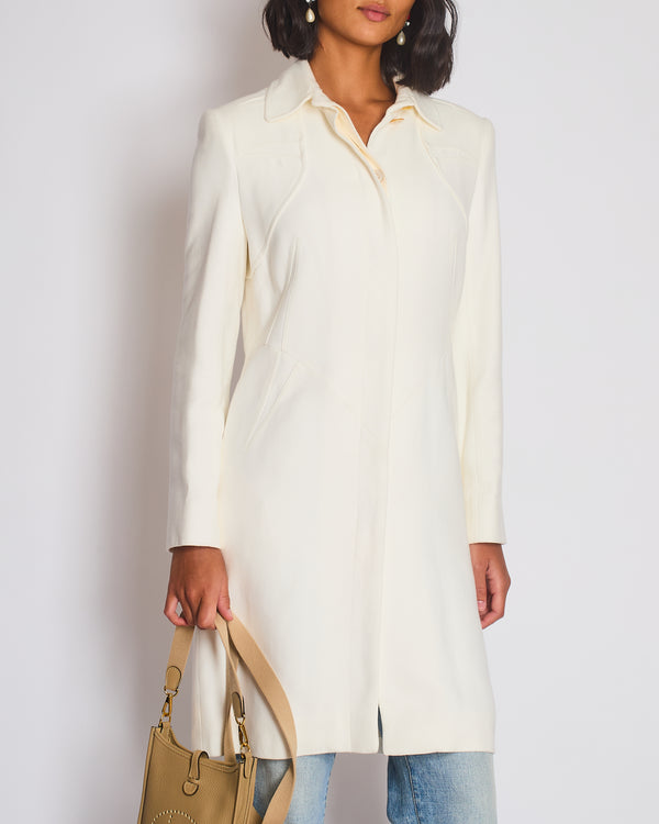 Christian Dior Cream Vintage John Galliano Long Line Coat with Monogram Lining Detail Size FR 38 (UK 10)