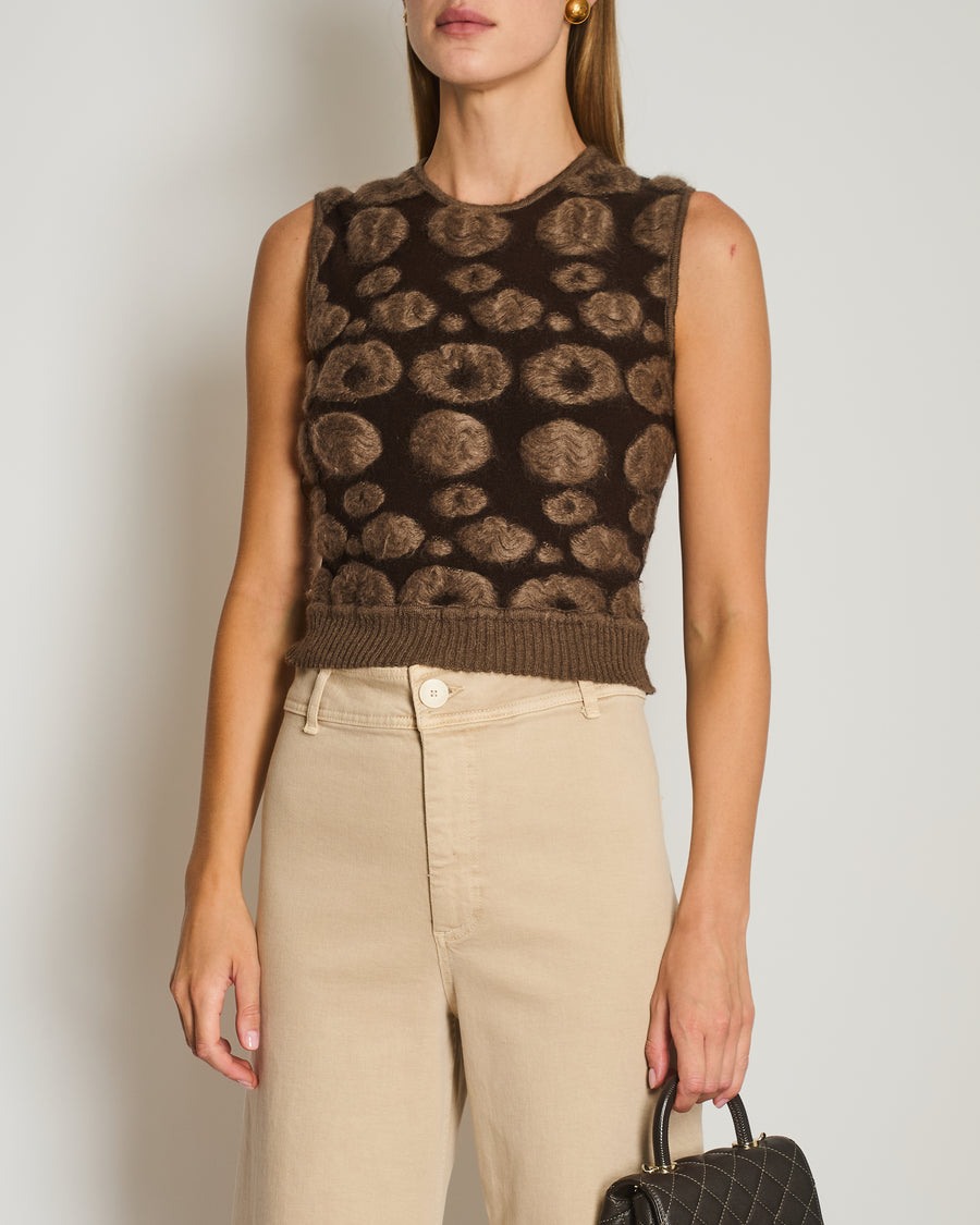 Christian Dior Brown and Taupe Knitted Vest Top and Cardigan with Mohair Embroidery Set Size FR 40/42 (UK 12/14)