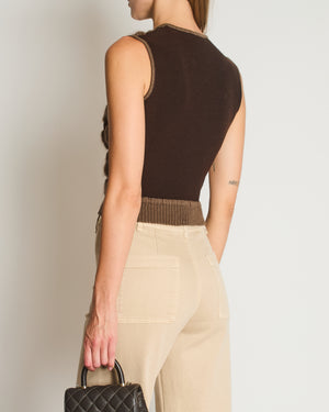 Christian Dior Brown and Taupe Knitted Vest Top and Cardigan with Mohair Embroidery Set Size FR 40/42 (UK 12/14)