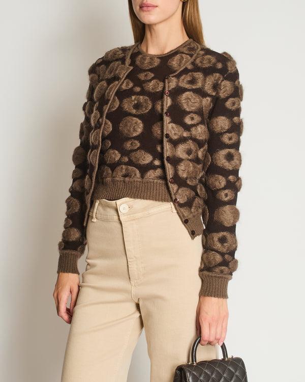 Christian Dior Brown and Taupe Knitted Vest Top and Cardigan with Mohair Embroidery Set Size FR 40/42 (UK 12/14)