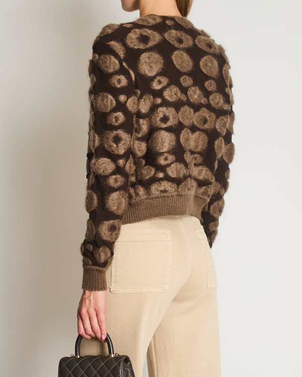 Christian Dior Brown and Taupe Knitted Vest Top and Cardigan with Mohair Embroidery Set Size FR 40/42 (UK 12/14)