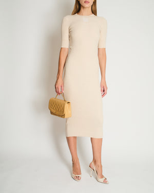 Miu Miu Beige Cotton Short Sleeve Maxi Dress With Anagram Logo Embroidery Size IT 36 (UK 4)