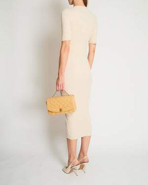Miu Miu Beige Cotton Short Sleeve Maxi Dress With Anagram Logo Embroidery Size IT 36 (UK 4)