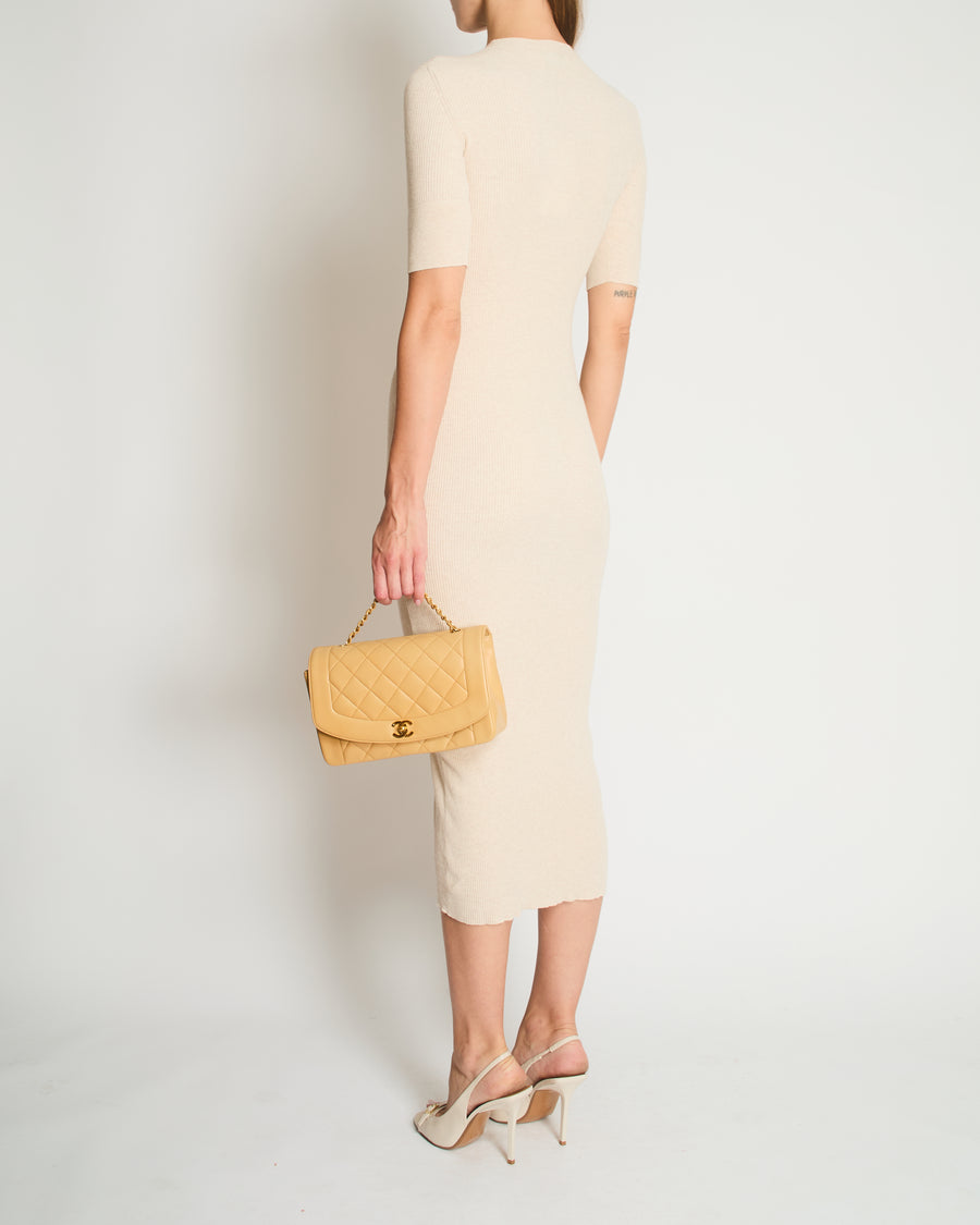 Miu Miu Beige Cotton Short Sleeve Maxi Dress With Anagram Logo Embroidery Size IT 36 (UK 4)