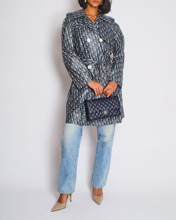 Christian Dior Blue Vintage Monogram Double Breasted Trench Coat Size FR S (UK 8)