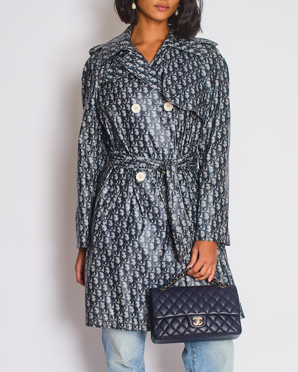Christian Dior Blue Vintage Monogram Double Breasted Trench Coat Size FR S (UK 8)