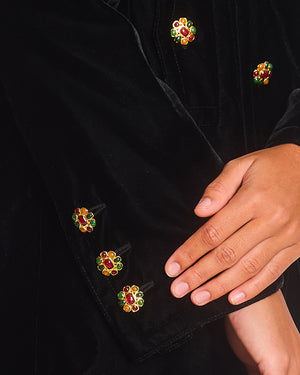 Chanel 96/A Black Double Breasted Velvet Jacket with Gold Gripoix Button Details Size FR 40 (UK 12)
