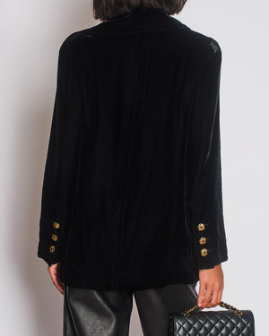 Chanel 96/A Black Double Breasted Velvet Jacket with Gold Gripoix Button Details Size FR 40 (UK 12)