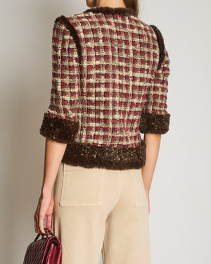 Chanel Red, Beige and Grey Tweed Jacket with Rabbit Fur Trim Detail Size FR 36 (UK 8)