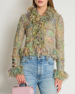 Chanel Green 03/A Knitted Jacket with Purple Stone Button Details Size FR 38 (UK 10)