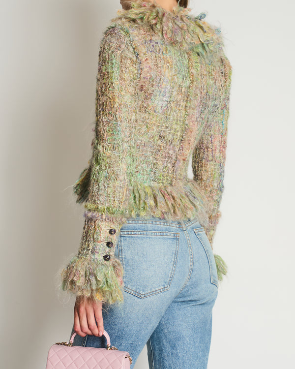 Chanel Green 03/A Knitted Jacket with Purple Stone Button Details Size FR 38 (UK 10)