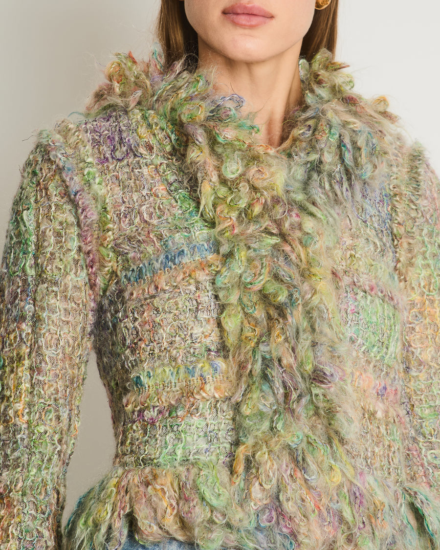 Chanel Green 03/A Knitted Jacket with Purple Stone Button Details Size FR 38 (UK 10)