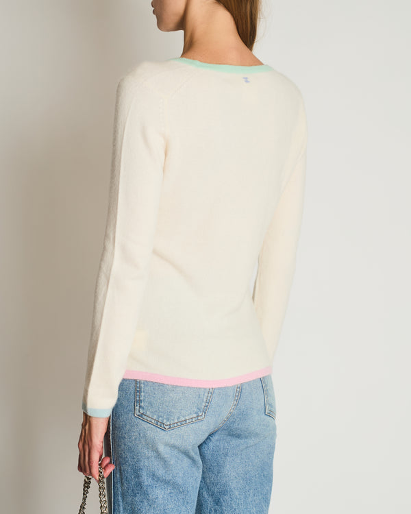Chanel Cruise 1998 Cream and Pastel Multicolour Cashmere Jumper with Back CC Logo Detail Size FR 42 (UK 14)