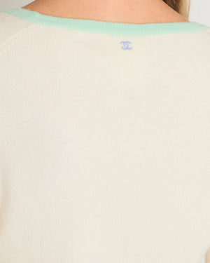 Chanel Cruise 1998 Cream and Pastel Multicolour Cashmere Jumper with Back CC Logo Detail Size FR 42 (UK 14)