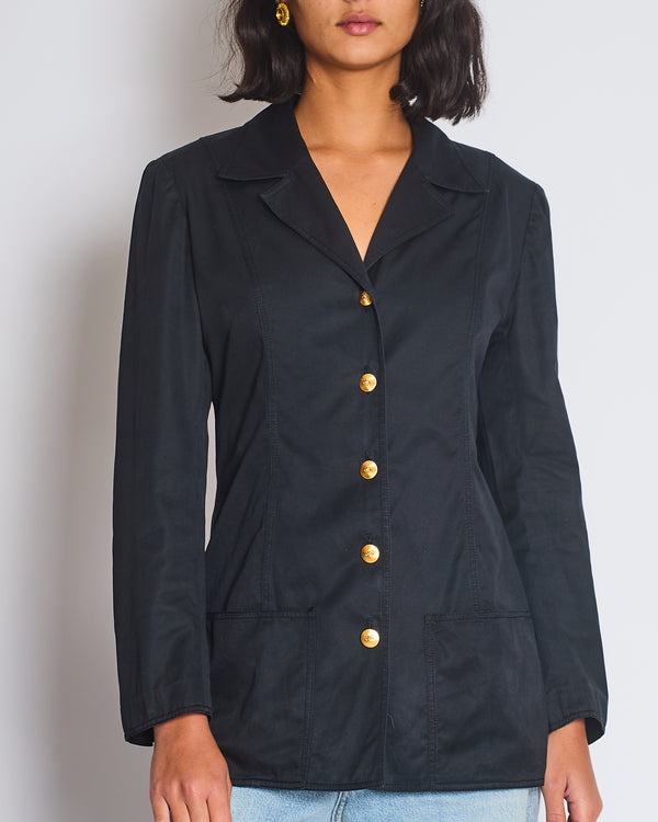 Chanel Black Vintage Lightweight Jacket With Gold CC Logo Buttons Size FR 36/38 (UK 8/10)