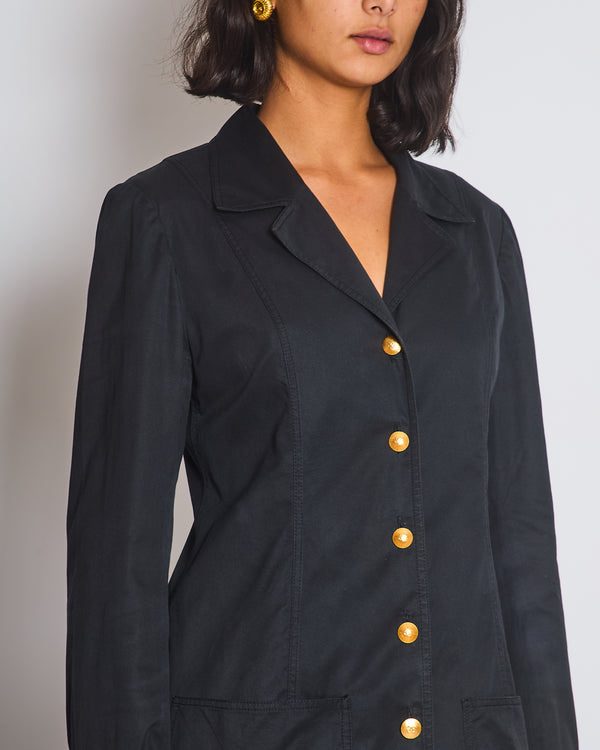 Chanel Black Vintage Lightweight Jacket With Gold CC Logo Buttons Size FR 36/38 (UK 8/10)