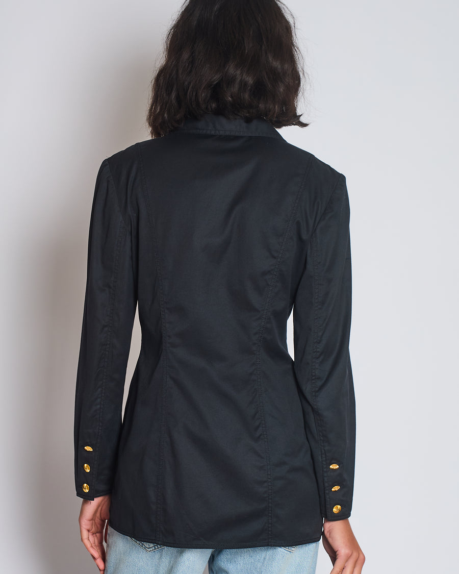 Chanel Black Vintage Lightweight Jacket With Gold CC Logo Buttons Size FR 36/38 (UK 8/10)