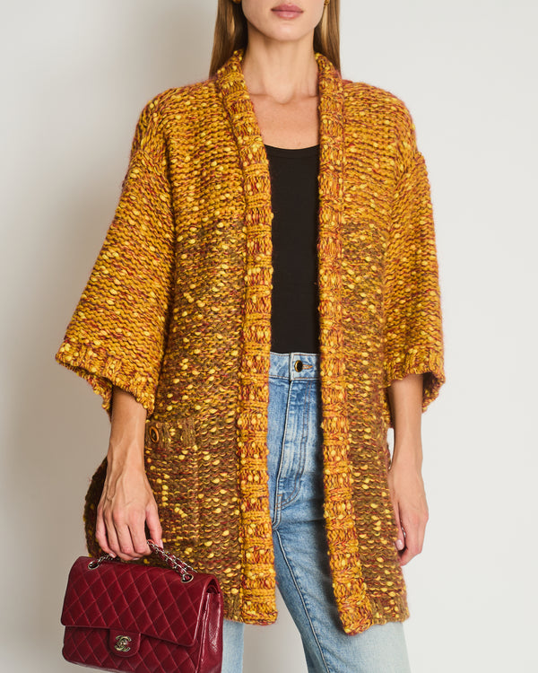 Chanel Multi-Colour Long Sleeve Wool Blend Knit Cardigan with Orange and Gold Lion Buttons Size FR 40 (UK 12)