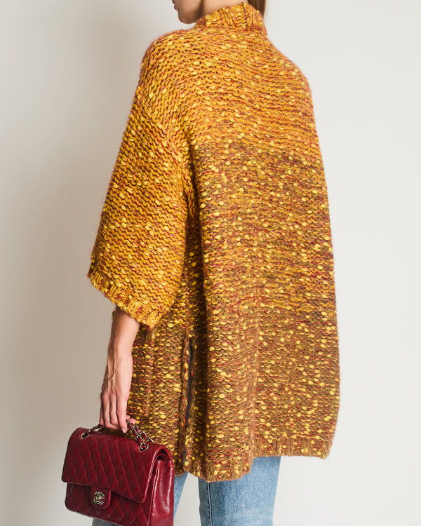 Chanel Multi-Colour Long Sleeve Wool Blend Knit Cardigan with Orange and Gold Lion Buttons Size FR 40 (UK 12)