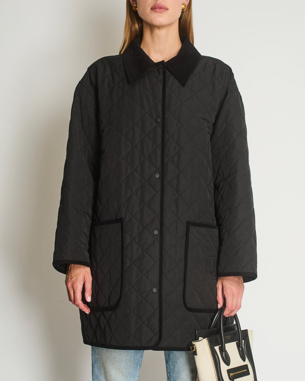 Totême Black Barn Quilted Oversized Jacket with Corduroy Collar and Trim Details Size L