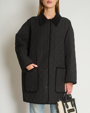 Totême Black Barn Quilted Oversized Jacket with Corduroy Collar and Trim Details Size L