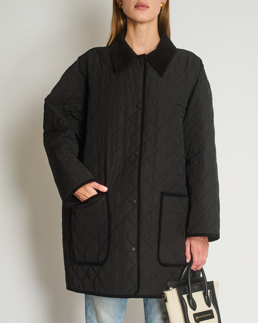 Totême Black Barn Quilted Oversized Jacket with Corduroy Collar and Trim Details Size L