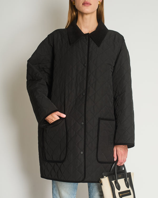 Totême Black Barn Quilted Oversized Jacket with Corduroy Collar and Trim Details Size L