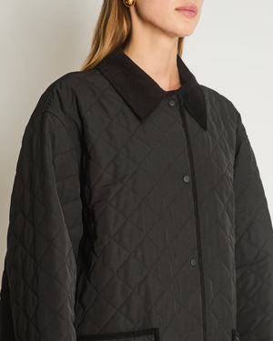 Totême Black Barn Quilted Oversized Jacket with Corduroy Collar and Trim Details Size L