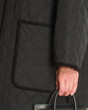 Totême Black Barn Quilted Oversized Jacket with Corduroy Collar and Trim Details Size L