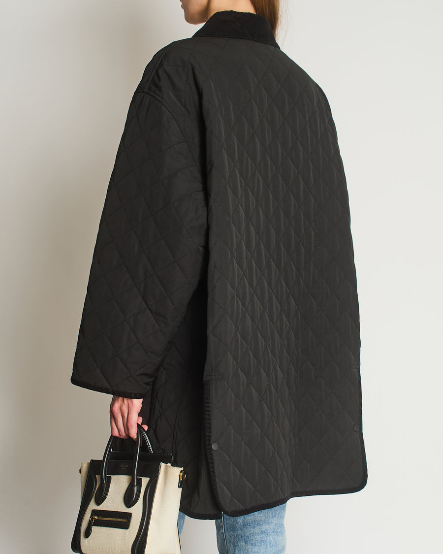 Totême Black Barn Quilted Oversized Jacket with Corduroy Collar and Trim Details Size L