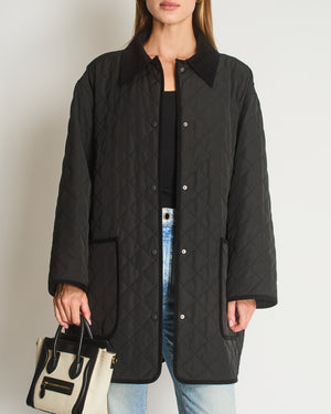 Totême Black Barn Quilted Oversized Jacket with Corduroy Collar and Trim Details Size L