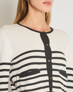 Chanel Black and White Striped Cardigan with Gold CC Logo Buttons Size  FR 42 (UK 14)