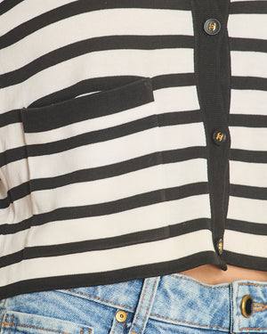 Chanel Black and White Striped Cardigan with Gold CC Logo Buttons Size  FR 42 (UK 14)