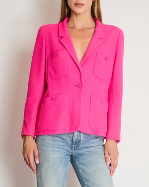 Chanel Hot Pink Spring 1995 Barbie Collection Tweed Jacket with Gold CC Logo Buttons Size FR 38/40( UK 10/12)