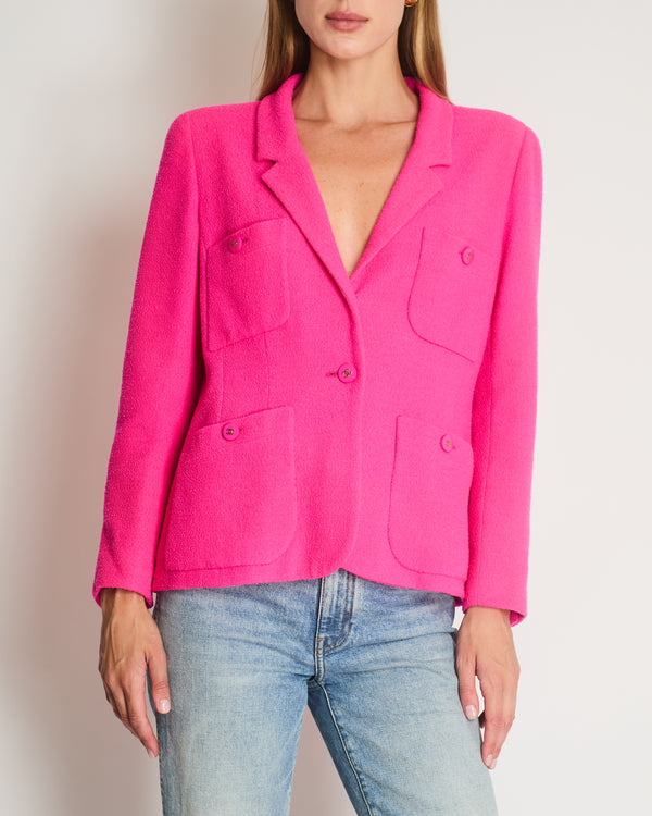 Chanel Hot Pink Spring 1995 Barbie Collection Tweed Jacket with Gold CC Logo Buttons Size FR 38/40( UK 10/12)