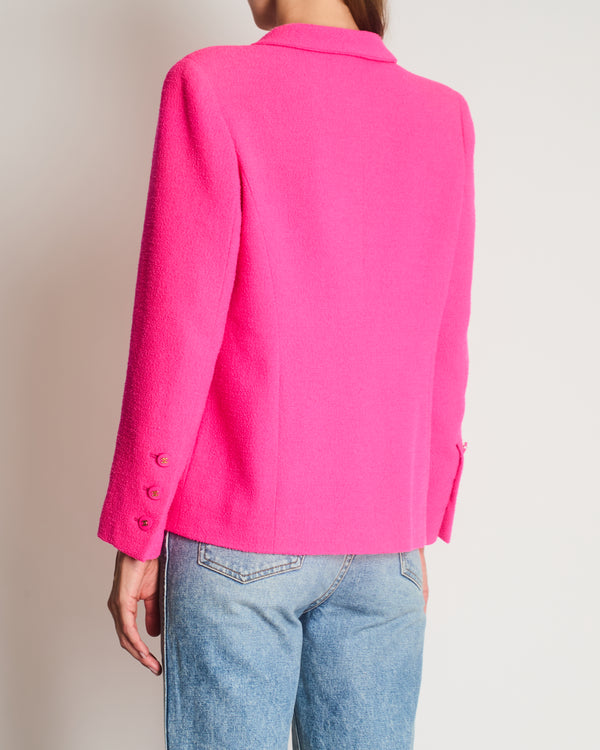 Chanel Hot Pink Spring 1995 Barbie Collection Tweed Jacket with Gold CC Logo Buttons Size FR 38/40( UK 10/12)