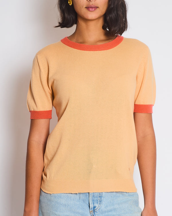 Chanel Peach Short-Sleeve Top with CC Logo Detail Size FR 38/40 (UK 10/12)
