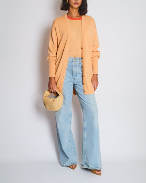 *FIRE PRICE* Chanel Peach Long Cardigan with Gold CC Logo Buttons Size FR 42/44 (UK 14/16)